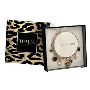 Thalia Sodi Silver-Tone Crystal Hearts & Lips Charm Bracelet for Women – New